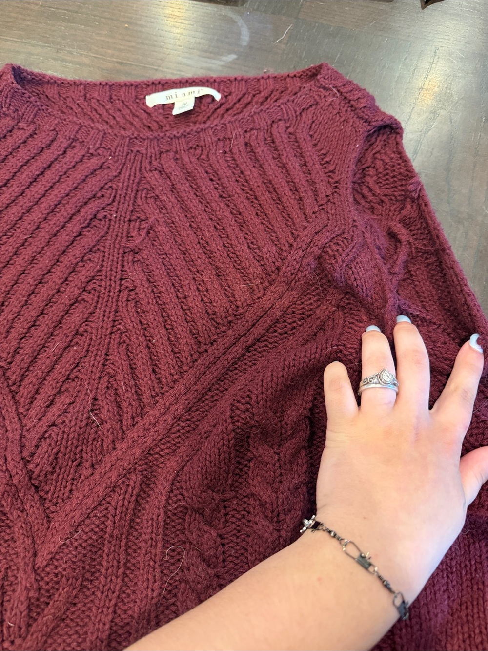 miami Cable Knit Crewneck Sweater - Wine